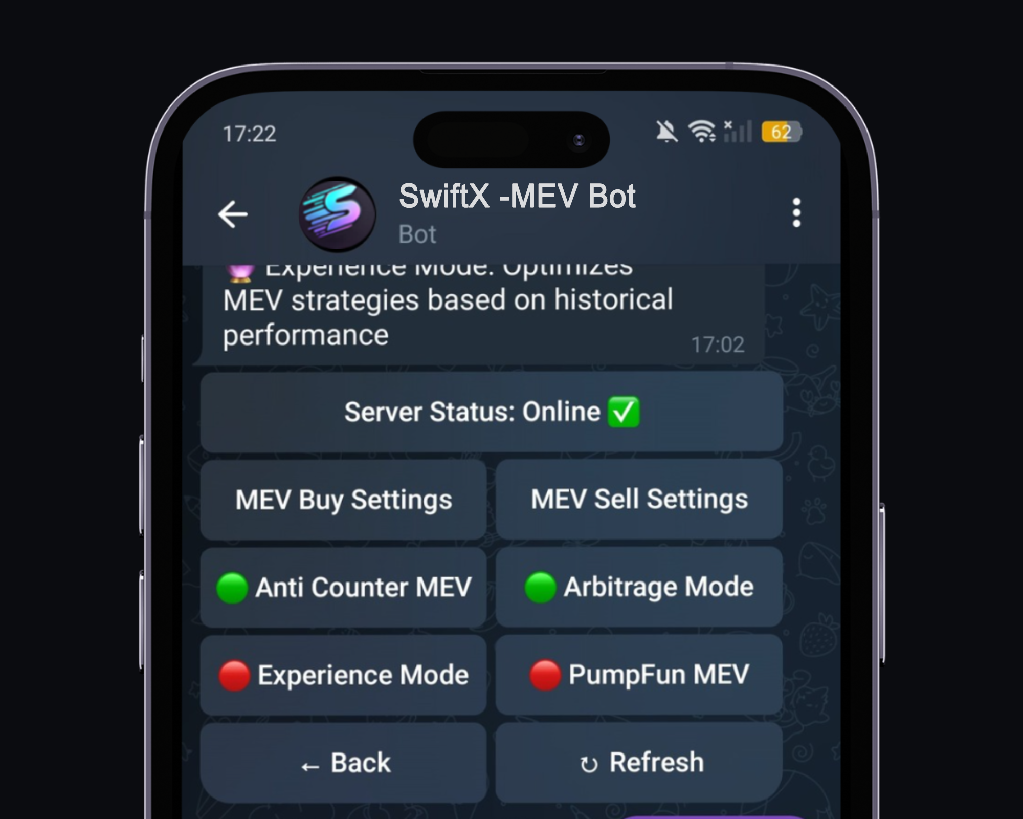 Select MEV Strategy for SwiftX. Choose from various MEV strategies on Solana, optimizing trades with the Solana bot to outperform competitors like Jito. SwiftX is the fastest mevbot currently available.